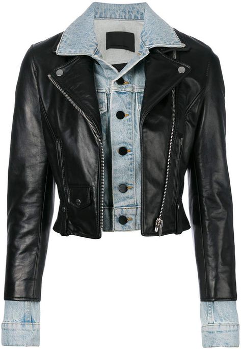 Alexander Wang leather and denim hybrid jacket Leather And Denim Jacket, Denim And Leather Jacket, Denim Motorcycle Jacket, Denim Biker Jacket, Leather And Denim, Cropped Moto Jacket, Biker Jackets, Cropped Leather Jacket, Jacket Denim