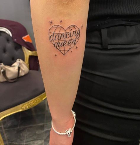 Dancing Queen Tattoo, Mama Mia Tattoo, Love You More Tattoo, Mamma Mia Tattoo, Disco Tattoo, Abba Tattoo, Tom Tattoo, Bw Tattoo, Runes Tattoo