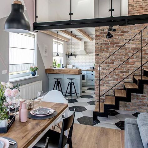 Apartment by @shokodesign  fot. @fotoaktywne #interior4all #interiordesign… Bedroom Loft Style, Loft Apartment Industrial, Modern Industrial Loft, Scandinavian House, Tiny House Interior Design, Best Tiny House, Loft House, Loft Living, Scandinavian Interior Design