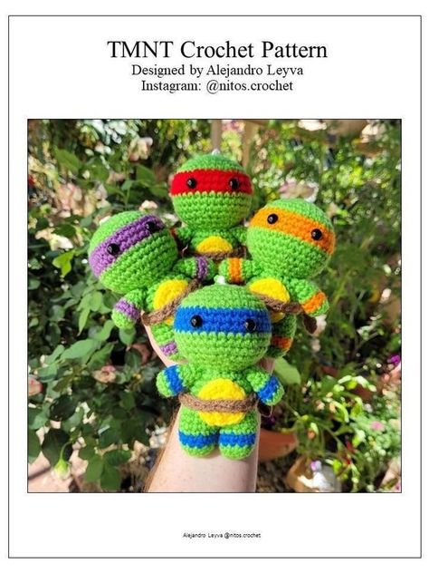 Pattern Only | 90s Cartoon Inspired | Turtle Crochet Amigurumi | Stuffed Toy Yarn Plush Plushie Crochet toys patterns free amigurumi #crochettoyspatternsfreeamigurumi #crochet #crochettoy #crochetpattern #crochetpatterns 1.684 Crochet Tmnt Amigurumi, Tmnt Gift Ideas, Tmnt Crochet Pattern Free, Crochet Ninja Turtle Pattern Free, Rottmnt Bracelets, Crochet Video Game Characters, Tmnt Plushies, Tmnt Bracelet, Quick Amigurumi Pattern Free