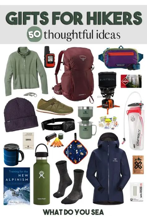 Hiking Must Haves Women, Hiking Kit, Gifts For Hikers Men, Gifts For Hikers, Must Have Camping Supplies, Hiking Gift Basket Ideas, Gifts For Outdoorsmen, Hiking Accessories For Women, Hiking Gear Men