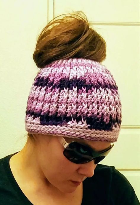 Crochet messy bun hat - HandmadebyRaine Messy Bun Crochet Hat Pattern Free With Hair Tie, Crochet Messy Bun Hat Pattern Free, Ponytail Hat Crochet Free Pattern, Messy Bun Beanie Crochet Pattern, Crochet Messy Bun Hat, Crochet Ponytail Hat Pattern, Messy Bun Hat Crochet Pattern, Ponytail Hat Pattern, Messy Bun Hat Pattern