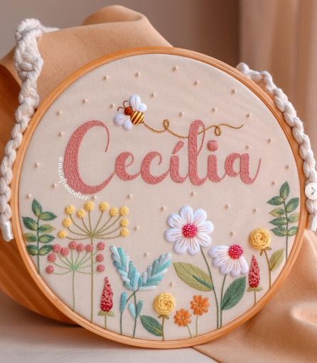 ONLY HAND EMBROIDERY & Crafters on the Tedooo app | Amazing and so creative door sign | Facebook Embroidery Hoop Art Diy, Bff Gifts Diy, Polymer Clay Gifts, Hand Embroidery Patterns Flowers, Pola Kristik, The Font, Hand Embroidery Projects, Baby Embroidery, Baby Crib Mobile