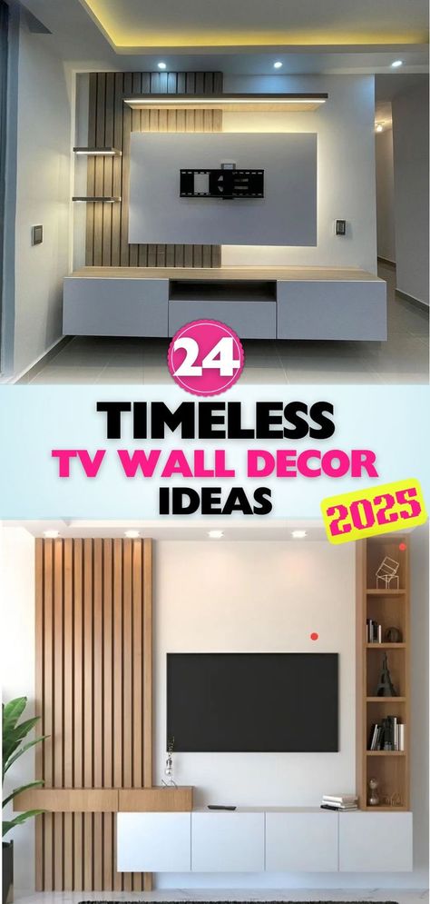 Elevate your living room style with trending TV wall decor ideas for 2025. Perfect for creating a sleek, modern space that reflects your personality. Tv Wall Ideas Small Living Room, Small Living Room Tv Wall Ideas Modern, Modern Wall Tv Design, Shelf Beside Tv, Modern Decor Around Tv On Wall, Small Tv Wall Design, 75 Inch Tv Wall Ideas Living Room, Slats On Wall Living Rooms, Wall Design Behind Tv