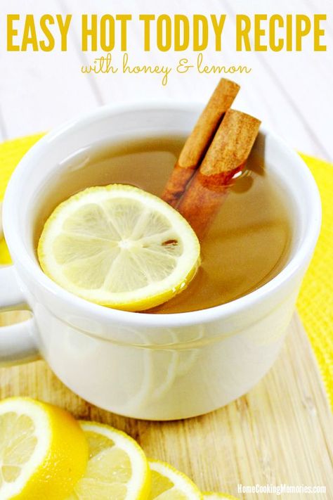 This Easy Hot Toddy Recipe makes a comforting hot beverage with only 4 ingredients: hot water, honey, lemon, and whiskey (or bourbon). Perfect on a cold night and especially good when you aren’t feeling well. #hottoddy #hotdrinks #whiskey Hot Toddy Recipe For Colds, Meatball Sandwich Recipes, Hot Toddy Recipe, Toddy Recipe, Hot Toddies Recipe, Hot Lemon Water, Brown Sugar Recipes, Jello Shot Recipes, Sick Remedies