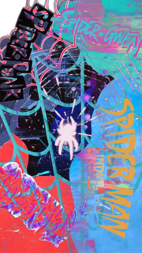 Spiderman Graffiti Wallpaper, Spiderpunk Painting, Spiderman Into The Spiderverse Art Style, Spiderverse Collage, Into The Spiderverse Art Style, Spiderverse Background, Into The Spiderverse Aesthetic, Spiderpunk Wallpaper, Spiderverse Aesthetic