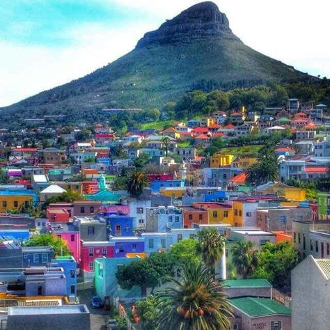 Bo-Kaap, Cape Town with Lionshead in the background. Our beautiful country to be inherited by our children if we don't mess things up! South Africa Vacation, Bo Kaap, Catching Flights, Africa Vacation, Chobe National Park, Plettenberg Bay, City Scapes, Lions Head, Cap Vert