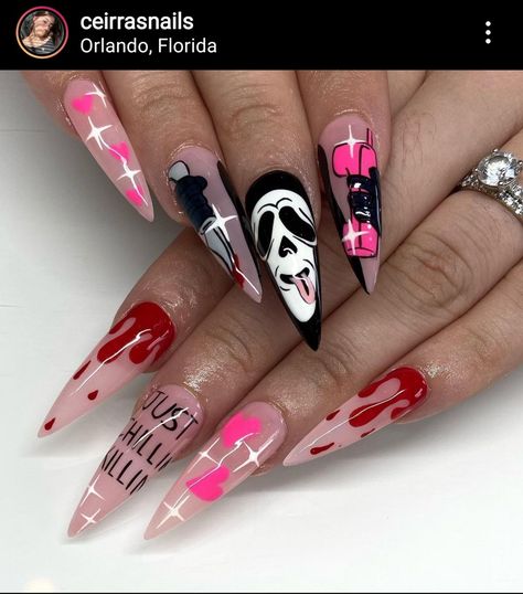 Scary Nails, Horror Nails, Halloween Acrylic Nails, Goth Nails, Fall Acrylic Nails, Nails Halloween, Designs Nail, Scary Movie, Halloween Nail Designs