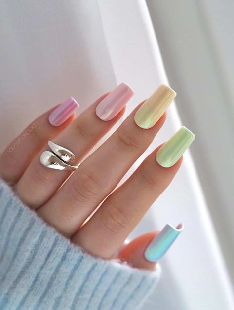 Kutek Disney, Pastel Nails Designs, Spring House, Milky Nails, Chrome Nails Designs, Tropical Nails, Square Nail Designs, Cute Spring Nails, Vacation Nails