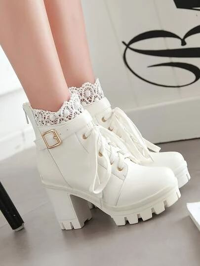 Shop white combat boots Online | Big Deals & New Collection | SHEIN Australia Beautiful Shoes High Heels, Winter Wedding Boots, Warm Winter Boots Women, Artsy Shoes, Wedding Shoes Boots, Lace Ankle Boots, Warm Winter Boots, Boot Barn, Wedding Boots