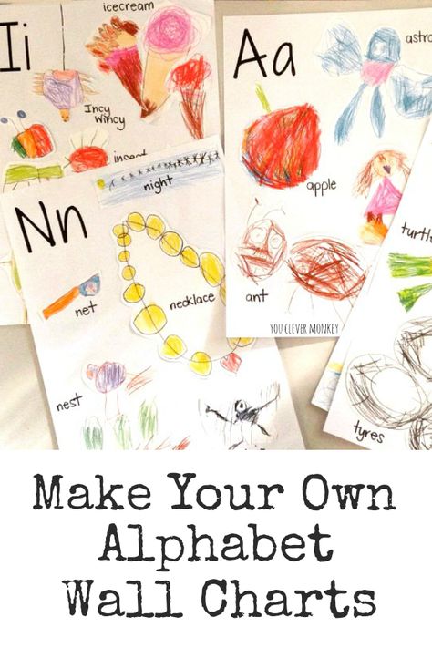 How to Make Your Own Alphabet Wall Charts - add meaning to your classroom by making your own alphabet wall charts for display or turn the hand-drawn artwork into an alphabet book to share | you clever monkey Classroom Alphabet Display, Diy Alphabet Letters, Junior Kindergarten, Teaching Letter Recognition, Prek Literacy, Add Meaning, Alphabet Display, Decomposing Numbers, Phonics Programs