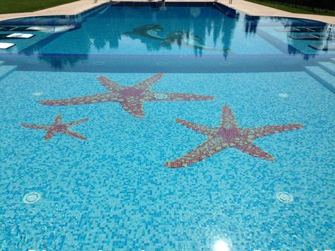 Gorgeous Mosaic Art For Your Swimming Pool Pool Tiles Design, Backyard Inground Pool Ideas, Swimming Pool Artwork, Backyard Inground Pool, Swimming Pool Mosaic Tiles, Pool And Guest House, Dolphins Mosaic, Pool Artwork, Swimming Pool Renovation