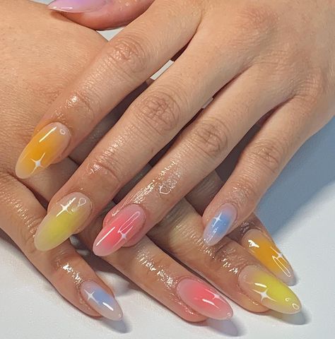 Nail Ideas Gel, Nail Fashion Trends, Gel X Nail, Nail Art Simple, Gel X Nails, X Nails, Neon Acrylic Nails, Rainbow Nail Art, Rainbow Nail