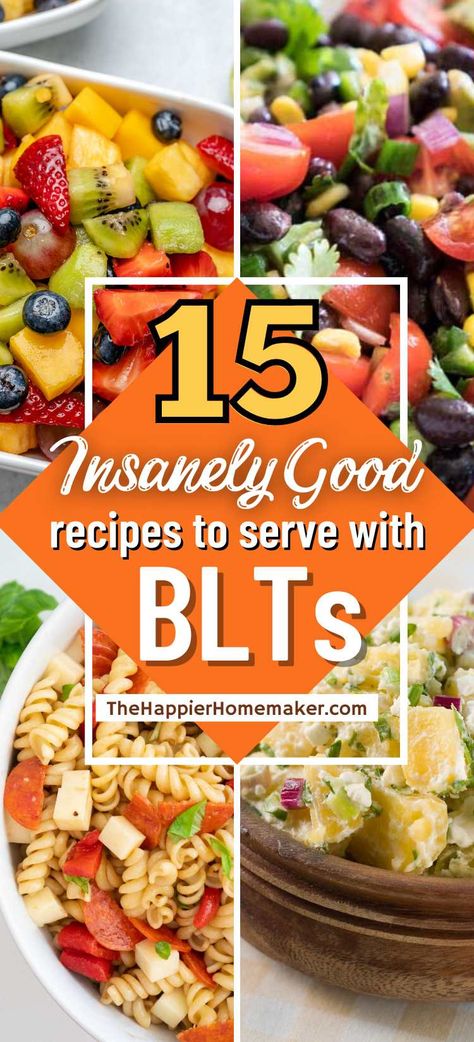 Making BLTs for lunch? Pair this classic sandwich with one of these 15 delicious side dishes to complete your meal! Good Sides For Blts, Blt Sandwich Side Dish Ideas, What Goes Good With Blt Sandwich, Sides To Go With Blt Sandwiches, Blt Sides Ideas, Sides For A Sandwich, What To Serve With Blt Sandwich, Sides For Sandwiches Ideas, Sides Dishes For Sandwiches