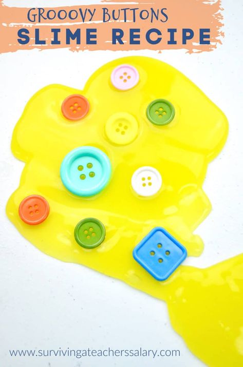 Pete The Cat Four Groovy Buttons, Pete The Cat Sensory, Cat Sensory, Pete The Cat Buttons, Button Crafts For Kids, Yellow Slime, Book Buddies, Play Preschool, Snail Craft