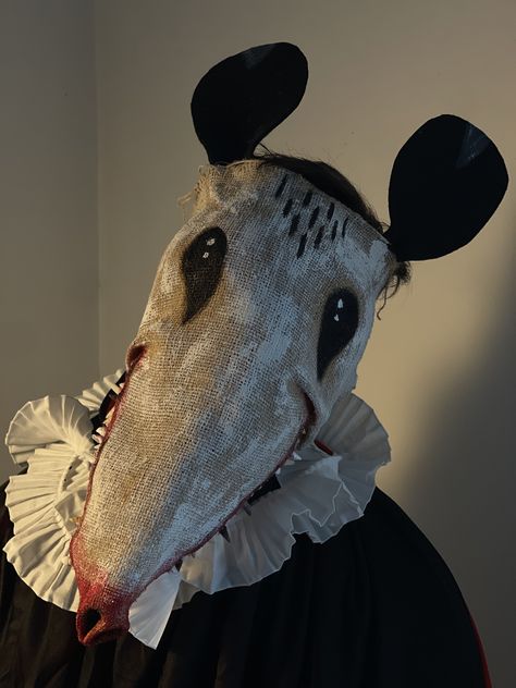 Possum Masks - Crooked Crow Masks #possum #possummask #crookedcrowmasks  @crookedcrowmasks Crow Clothes, Crow Masks, Crow Design, Crow Mask, Crow Costume, Creepy Animals, Homer Alaska, Cloth Making, Owl Mask