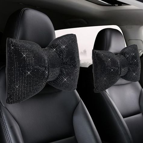 PRICES MAY VARY. 【Comfortable Bowknot Shape】With ergonomics design, bling pillow for car is created to fill the gap between the headrest and the seat back. Perfectly fit your body curve and provide comfortable support to your shoulder, neck and head. 【Lots of Bling Bling】Bling neck pillow for car headrest plus the perfect amount of crystal diamond to match your car, any small amount of light can make them sparkle. 【No Catching Hair】 The cute car neck pillow is studded with sparkly rhinestone by Car Interior Aesthetic, Car Pillows, Car Care Kit, Car Bows, Bling Accessories, Bow Pillows, Bling Car, Bling Car Accessories, Car Coating