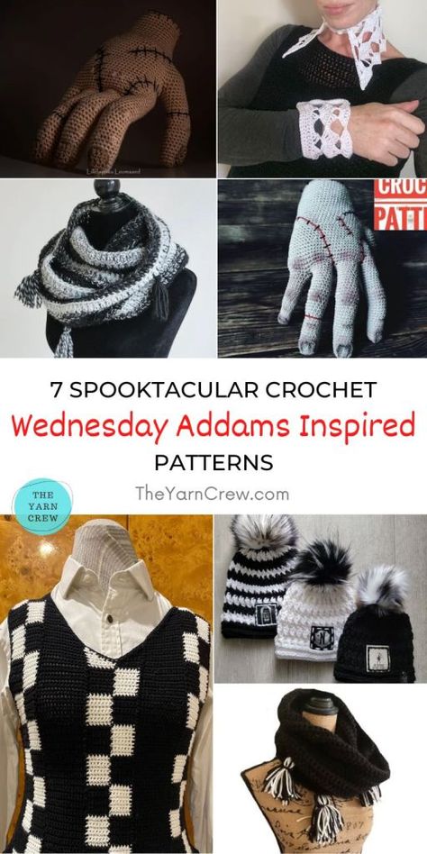 Crochet Wednesday Addams, Wednesday Addams Crochet, Crochet Wednesday, Wednesday Addams Inspired, Yarn Bee, Crochet Collar, Cozy Scarf, The Gothic, Fun Crochet Projects