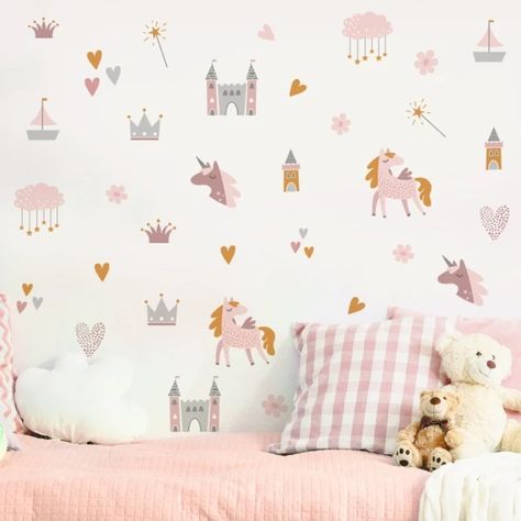 Just found this amazing item on AliExpress. Check it out! SG$5.45  5％ Off | Boho Pink Cartoon Unicorns Castle Clouds Love Watercolor Wall Stickers for Kids Room Baby Nursery Room Wall Decals Home Decor Unicorn Castle, Wall Stickers Nursery, Unicorn Decor, Heart Wall Stickers, Pink Castle, Cartoon Heart, Unicorn Wall, Eco Friendly Paint, Nursery Wall Stickers