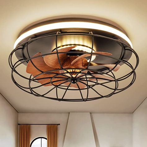 Amazon.com: Bladeless Ceiling Fan With Light And Remote Control, Low Profile Caged Ceiling Fan, 6-Speeds Enclosed Fan Light Flush Mount, Suitable For Small Room, Black : Tools & Home Improvement Small Room Black, Outdoor Wood Ceiling, Bladeless Ceiling Fan With Light, Flush Ceiling Fans, Rustic Ceiling Fan, Living Room Ceiling Fan, Bladeless Ceiling Fan, Wood Ceiling Fans, Low Ceiling Lighting