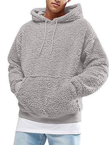 Runcati Mens Fuzzy Sherpa Pullover Hoodie Sweatshirts Long Sleeve Sport Front Pocket Military Fall Outwear Winter Hooded Autumn Outwear, Hoodies Men Style, Pullover Mode, Winter Outwear, Streetwear Mode, Hooded Sweatshirt Men, Winter Hoodies, Oversized Pullover, Mens Hooded