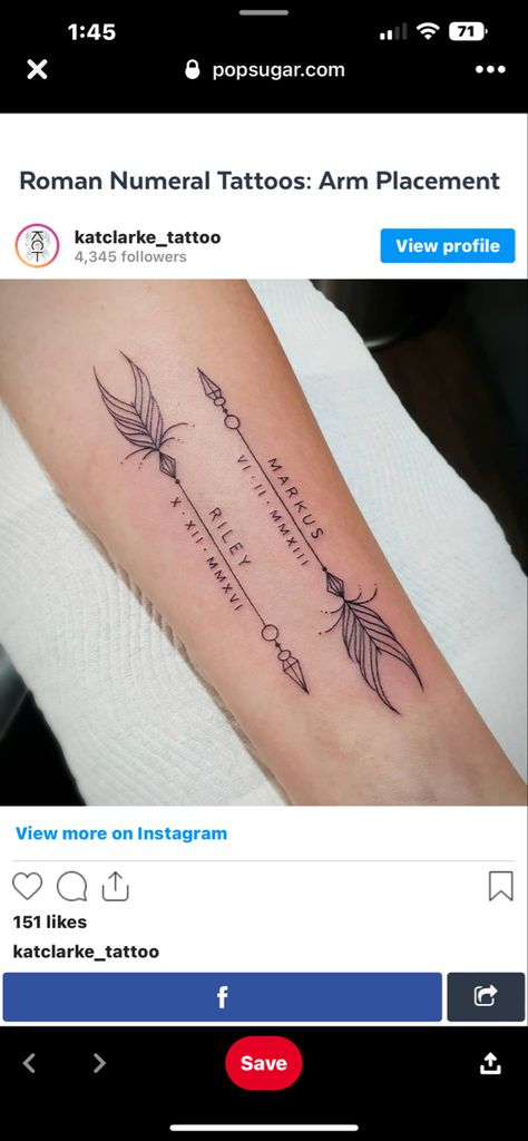 Arrow Tattoo With Roman Numerals, Roman Numeral Tattoos, Arrow Tattoo, Tattoos Gallery, Roman Numerals, Infinity Tattoo, Tattoos And Piercings, Tattoo Artists, Flower Tattoo