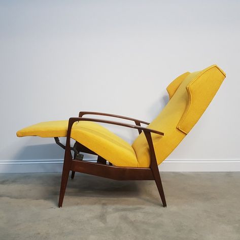 For sale: 1960's Mid Century Danish Recliner Armchair in Yellow Recliner Armchair, Emotional Response, Object Design, Reclining Armchair, Mid Century Danish, Vintage Design, Recliner, Accent Chairs, 1960s