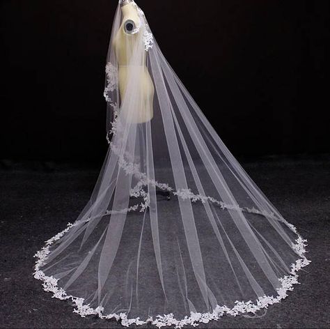 Long Bridal Veil, White Ivory Wedding, Bridal Veils And Headpieces, Ivory Wedding Veils, Lace Mantilla, Comb Veil, Mantilla Veil, Train Wedding, Beautiful Veil