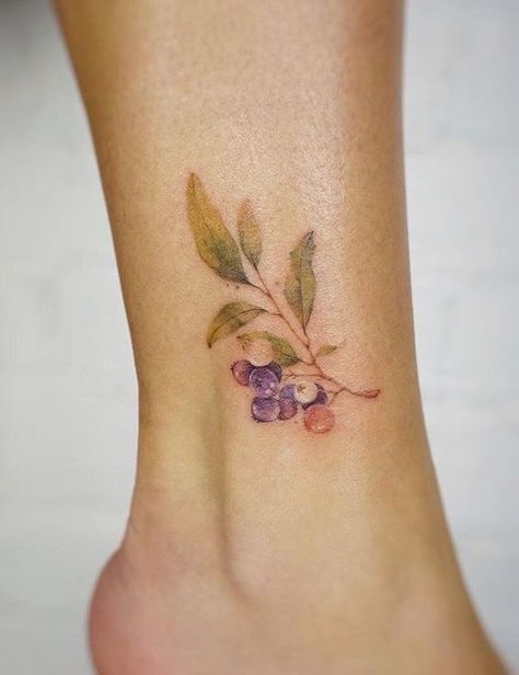 Tiny Blueberry Tattoo, Saskatoon Berry Tattoo, Blueberry Flower Tattoo, Blueberry Bush Tattoo, Briar Tattoo, Berry Tattoos, Huckleberry Tattoo, Pastel Tattoos, Berry Tattoo