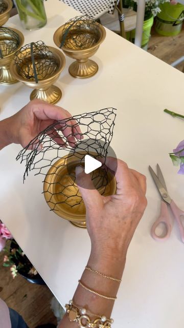 Luxury Wedding + Event Design Floral Studio on Instagram: "Helpful tip to hide your floral mechanics!  💐When working with shallow vases, don’t overthink how to add the chicken wire, just bend it in half and press it into the vase. 💐Tape the chicken wire down and then add water 💐Use flowers like Orlaya or Queen Anne’s Lace to camouflage the chicken wire, floral tape, and oasis. This works like a charm!   . . . #floraltips #floraltipsandtricks #howtohidechickenwire #shallowvases #flowertips #flowertipsandtricks #freshflowerbar #orlaya #queenanneslace #freshflowerbar #workingwithshallowvases #floralmechanics #greatflowertips" Chicken Wire Hanging Flower Arrangements, Chicken Wire Floral Installation Diy, Chicken Wire Floral Arrangements, Chicken Wire Floral Installation, Chicken Wire Flowers, Flower Mechanics, Montage Floral, Chicken Wire Projects, Wire Vase