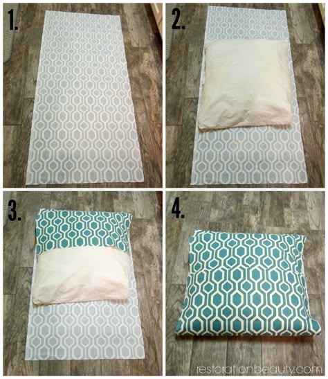 Restoration Beauty: Easier Than Ever No-Sew Floor Pillows Diy Floor Pillow, Floor Pillows Diy, Syprosjekter For Nybegynnere, Pillow Covers Tutorial, No Sew Pillow Covers, Diy Throw Pillows, Make A Pillow, Diy Pillow, Pillow Cases Diy