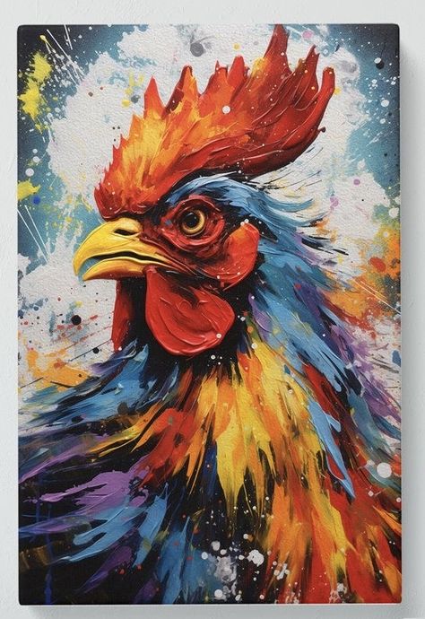 Abstract Rooster Painting, Rooster Painting, Chicken Painting, Crochet Chicken, Inspiring Art, Painting Art Projects, Birds Painting, Painting Ideas, Rooster