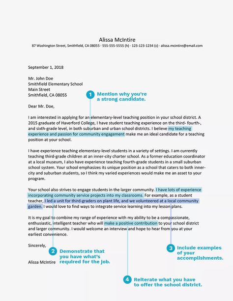 Teacher Cover Letter Example and Writing Tips Teacher Cover Letter, Teacher Cover Letter Example, Cover Letter Teacher, Education Resume, Teaching Job, Resignation Letters, Job Resume Examples, Job Advice, Writing A Cover Letter