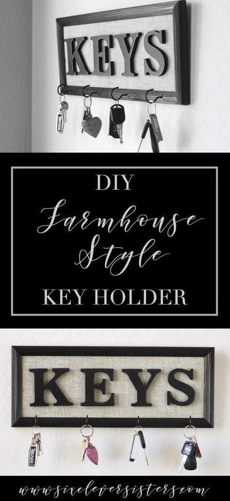 Feel like making a diy project that only takes an hour? You'll love just how easy this is! #diy #farmhousestyle #sixcleversisters Farmhouse Key Holder, Key Holder Diy, Diy Farmhouse Style, Farmhouse Decor On A Budget, Cheap Farmhouse Decor, Interior Minimalista, Key Holders, Diy Wood Signs, Diy Farmhouse Decor