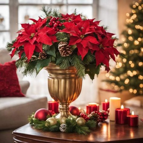 Poinsettia Centerpiece, Holiday Bouquet, Christmas Bouquet, Christmas Flower Arrangements, Christmas Floral Arrangements, Flower Arrangements Simple, Awesome Videos, Christmas Poinsettia, Christmas Arrangements