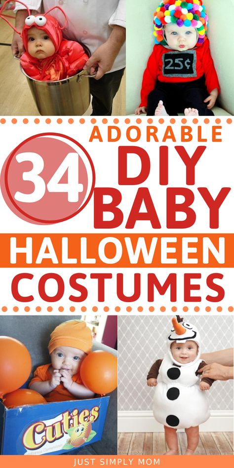 35 Adorable DIY Baby Halloween Costumes - Just Simply Mom 3-6 Month Halloween Costumes Boy, 8 Month Old Halloween Costume Boy, Homemade Baby Costumes, Halloween Costumes For Babies, Diy Baby Halloween Costumes, Costumes For Babies, Diy Baby Costumes, Toddler Boy Halloween Costumes