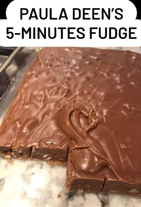 Easy Family Recipes | PAULA DEEN’S 5-MINUTES FUDGE | Facebook Paula Deen's 5 Minute Fudge, Paula Deen 5 Minute Fudge, Five Minute Fudge, Crockpot Candy Recipes, 5 Minute Fudge, Cream Cheese Enchiladas, Lunch Lady Brownies, Earth Cake, Crockpot Candy