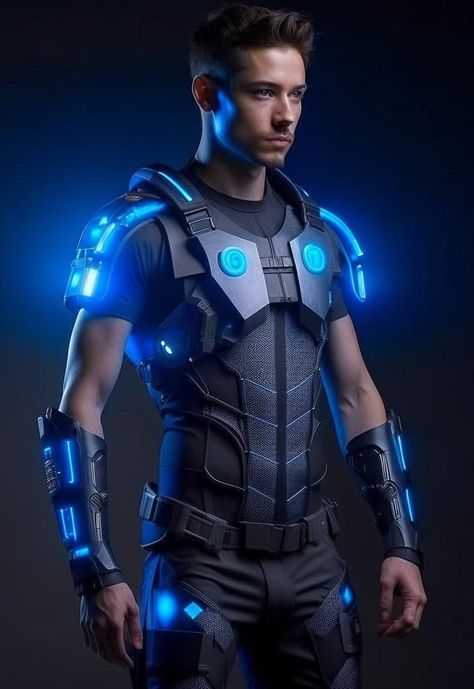 Scifi Suit, Futuristic Fashion Male, Futuristic Space Suit, Cyberpunk Boy, Cyberpunk Photoshoot, Futuristic Suit, Neon Futuristic, Tactical Suit, Sci Fi Costume