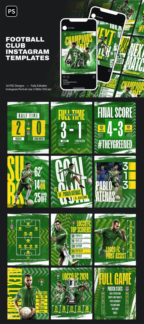 Sports Instagram Feed, Instagram Sport Design, Match Results Poster, Football Instagram Post, Sports Instagram Post Design, Sport Template Design, Sports Instagram Post, Football Design Graphics, Football Social Media Post