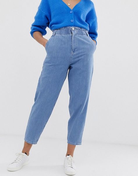 ASOS DESIGN soft peg jeans in light vintage wash with elasticated cinched waist detail 1950s Teenagers, 1980s Punk, Pegged Jeans, Top Polo, Jeans Street Style, Tall Pants, 40s Fashion, Crop Top Outfits, Fashion Design Sketches