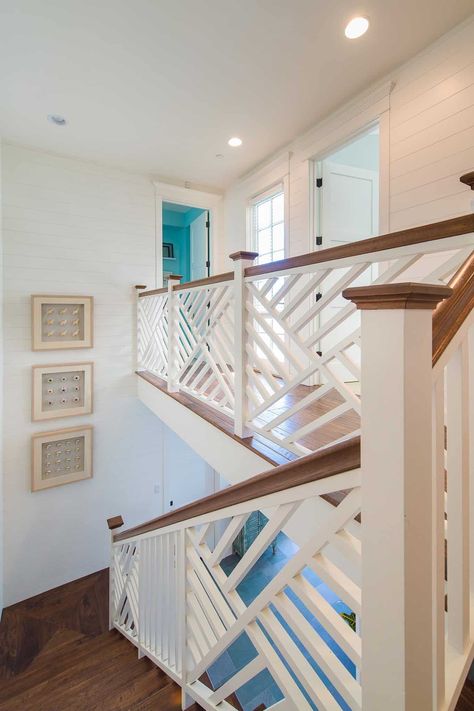 Beach house getaway offers relaxed coastal vibe in Southern California Nice Staircase, Chippendale Railing, Staircase Detail, Stairs House, Stairway Railing, Beach House Getaway, Turquoise Bedroom, Beautiful Beach Houses, California Beach House