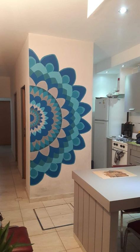 Wall Alpona Design, Wall Art Designs Paint Bedrooms, Cupboard Painting Ideas Diy, Wall Art Designs Paint, Mandala Wall Art Murals, Wall Drawing Ideas, Simple Wall Paintings, Wall Art Mandala, Wall Painting Ideas