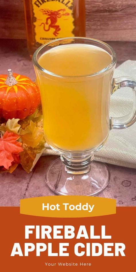 Fireball Apple Cider is a hot toddy perfect for fall and cooler weather. Get this fireball whisky recipe and more at Grumpy's Honeybunch website. Apple Cider And Fireball Drink, Fireball Apple Cider, Fireball Cocktails, Apple Cider Hot Toddy, Fireball Recipes, Hot Apple Cider Recipe, Fireball Drinks, Boozy Hot Chocolate, Peanut Butter Hot Chocolate