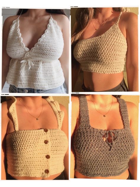 Pola Top, Crocheted Tops, Crochet Top Outfit, Crochet Crop Top Pattern, Mode Crochet, Crochet Tops Free Patterns, Crochet Clothing And Accessories, Pola Sulam, Crochet Fashion Patterns