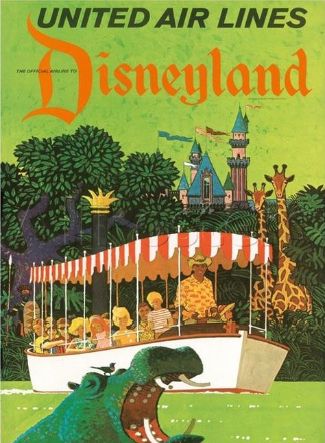 1960's United Airlines Jungle Cruise Ad 1960s Posters, Vintage Disney Posters, Disneyland Vintage, Old Posters, Disney Poster, Vintage Airline Posters, Disneyland Anaheim, United Air, Postal Vintage