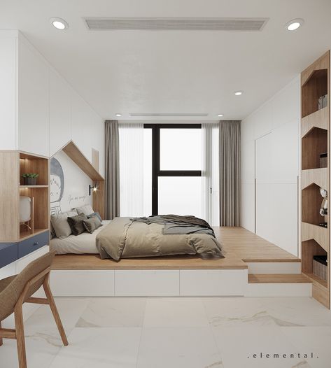 SUNSHINE CITY on Behance Unique Bedroom Ideas, Minimalist Apartment Decor, Sunshine City, Condo Bedroom, Platform Bed Designs, Platform Bedroom, Tatami Room, Modern Home Offices, Small Room Design Bedroom