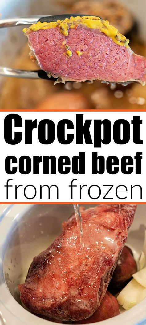 Crockpot frozen corned beef brisket turns out tender and delicious this way. Use your slow cooker straight out of the freezer to cook it. #frozencornedbeef #cornedbeef #cornedbeefbrisket Beef Brisket Crock Pot, Slow Cook Corned Beef, Cooking Corned Beef Brisket, Brisket Crock Pot, Crockpot Cabbage Recipes, Corned Beef Recipes Slow Cooker, Crock Pot Corned Beef, Slow Cooker Corned Beef, Cooking Corned Beef