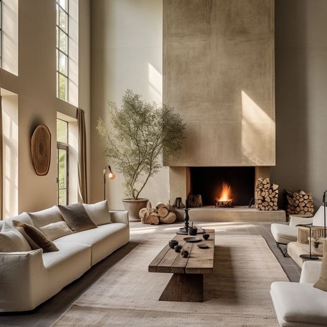 Mountain living. A new home interior concept from @koto_living.⁠ ⁠ Featuring a muted palette and bespoke furniture made from natural… | Instagram Plaster Fireplace, Earth Tone Living Room, Stucco Fireplace, Fireplace Modern, Wild Plum, Muted Palette, Mountain Living, Fireplace Remodel, Home Fireplace