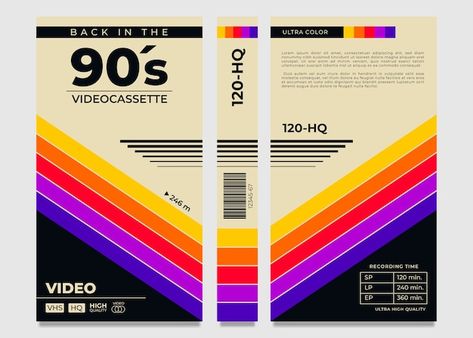 Retro Book Design, 90s Packaging Design, Vhs Typography, Vhs Graphic Design, 80s Vhs Aesthetic, Retro Magazine Layout, Design Inspo Graphic, 90s Branding, Vhs Design