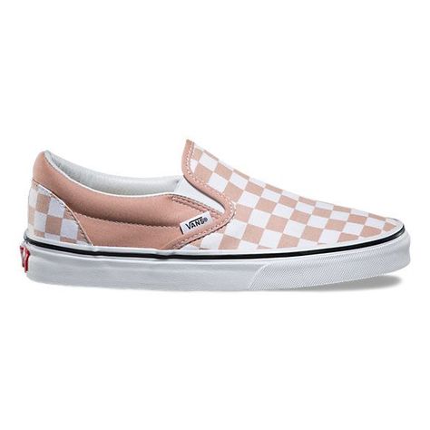 Pink Checkered Vans, Vans Checkerboard Slip On, Checkered Shoes, Cute Vans, White Slip On Sneakers, Shoes Sneakers White, White Slip On Shoes, Shoes For School, Rubber Sneakers